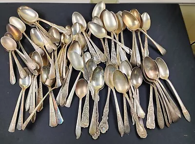 Silverplate Flatware Lot 70pc Assorted Oval Spoon Art Craft Use VTG  • $64.99