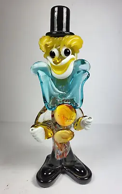 Lovely Vintage Murano Glass Clown Figure Orange Buttons Yellow Nose 9  Tall • £28.50