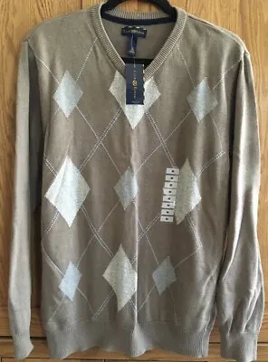 Mens Macys Club Room Beige Argyle Long Sleeve Sweater Size M • $14