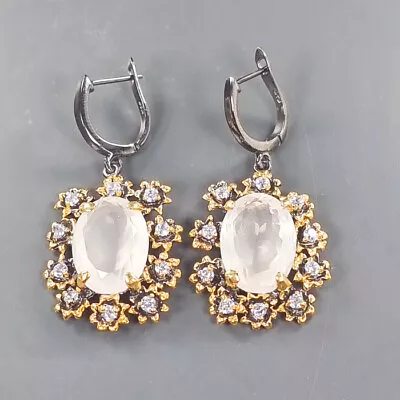 Jewelry Unique 22ct+ Rose Quartz Earrings 925 Sterling Silver /E109451 • $32.99