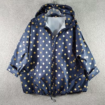 GORMAN Rain Jacket Coat Womens Small Medium Small Blue Gold Polka Dot Hooded Zip • $64.99