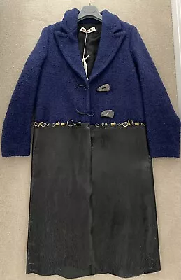 MARNI  Blue Wool &Black Patent Leather Coat Brass Detailing Relax Fit EUR40 BNWT • $1058.34