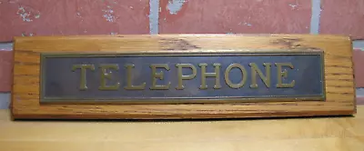 TELEPHONE Old Brass Embossed Advertising Sign Mounted On Wooden Board Plaque • $395