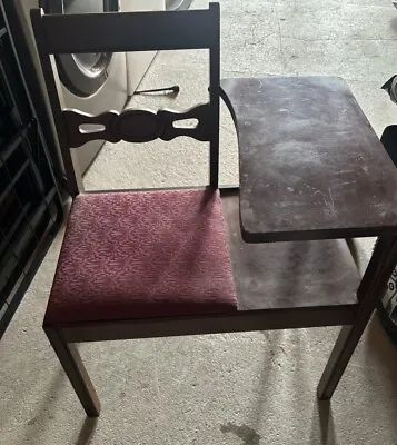 VINTAGE 1940s MAHOGANY GOSSIP BENCH TELEPHONE TABLE CHAIR • $99.99