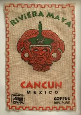 MAYAN MASK PRINT ON BURLAP --  Reproduction Of A Riviera Maya Coffee Label   • $8.99