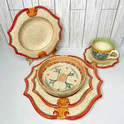 Vintage Horchow Medici 6 Piece Set Dinner Plate Set Handpainted Italy • $79.98