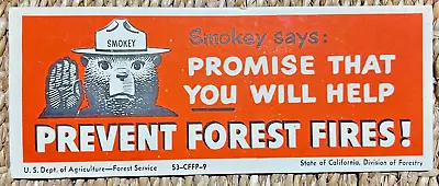 Vintage 1953 Smokey Bear PREVENT FOREST FIRES! Blotter • $9.50