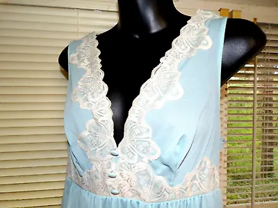 $39 • Buy Vintage Val Mode Peignoir Nightgown Robe Two Piece Set Lace Blue  Small