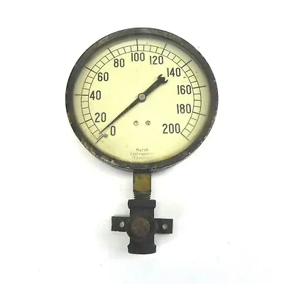 Vtg Marsh Instument Co. 0-200 Gauge Pressure 5  Steam Punk Era Gauge Used Vtg • $89.97