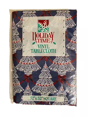 VTG NIP Town & Country Christmas Vinyl Flannel Tablecloth 52x52 Square 90's • $12.99