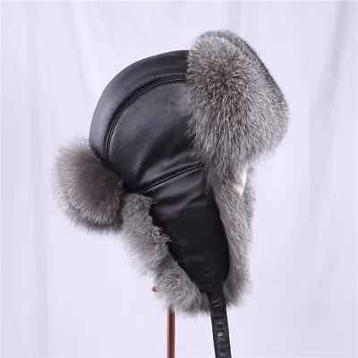 Winter Men's 100% Real Raccoon Fur Silver Fox Bomber Hat Ushanka Trapper Ski Cap • $59.99