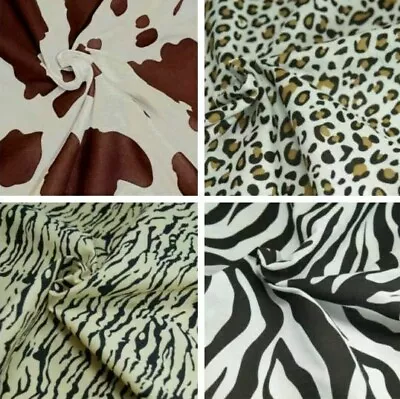 Animal Print Polycotton Fabric Tiger Zebra Leopard Cow Material Dress Craft  • £3.98