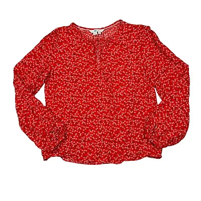 Boden Red Floral Printed Long Sleeve Keyhole Front Peasant Blouse Size 4 • $29.99