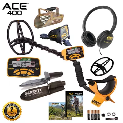 Garrett ACE 400 Metal Detector W/ DD Waterproof Coil Edge Digger & Sand Scoop • $439.39