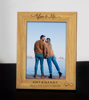 Personalised Wooden Engraved Love Couple Photo Frame Anniversary Birthday Gift • £11.99