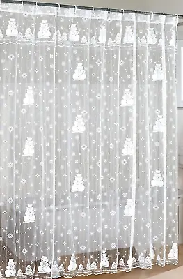 Christmas Snowman Lace Shower Curtain By Lorraine Home Fashions Winter Snow • £26.59