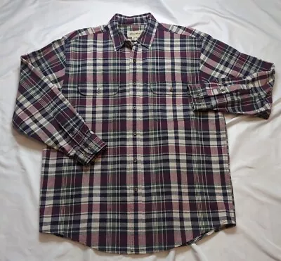 Eddie Bauer Shirt Mens Medium Purple Check Cotton Button Long Sleeve • $14.99