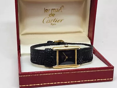 Must De Cartier TANK - Black Dial Ladies Watch Manual Wind • $1500