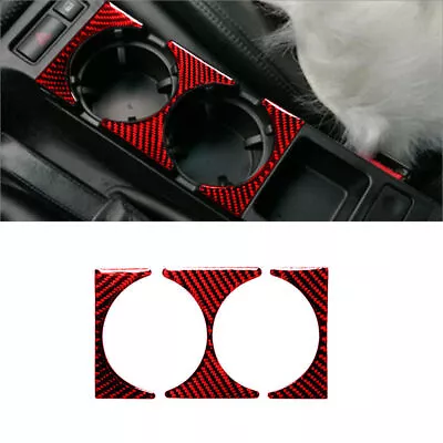 3Pcs Red Carbon Fiber Interior Center Cupholder Cover Trim For BMW 3Series E46 • $12.65