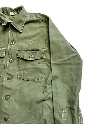 OG 107 OD Sateen Cotton Fatigue Shirt Vietnam War 1960 70s L • $39.99