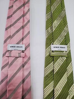 GIORGIO ARMANI Necktie Lot 100% Silk Made In Italy Vintage Luxury Tie Pink Green • $34.99