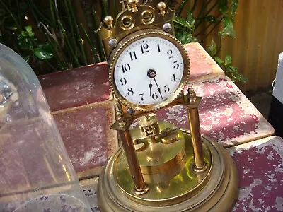 Vintage Old  Germany  400 Day Torsion Anniversary Glass Dome  Mantle Clock • £0.99