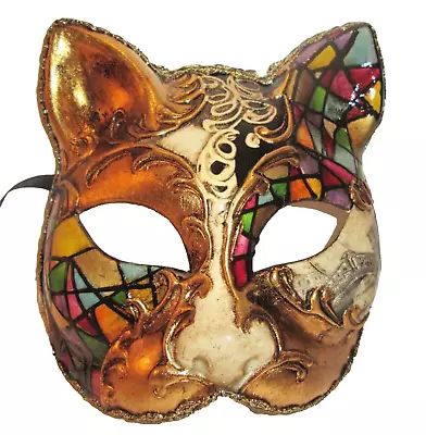 Cat 2 Handmade In Italy - Male Cat Party Mask Papier Mache Multicolours.. • £29.50