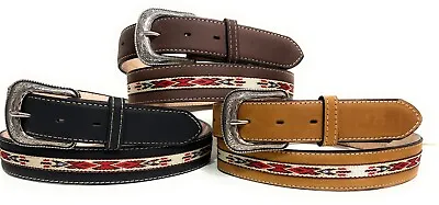 Men's Western Leather Belt. Saddle Horse Southwestern Style Cowboy Rodeo Belt • $24.99