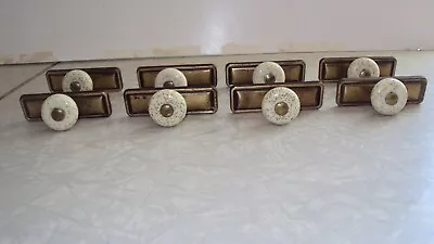 8  Stewart Warner Gold Speckled Ceramic Drawer Pull & Backplate Antiqued Brass • $19.60