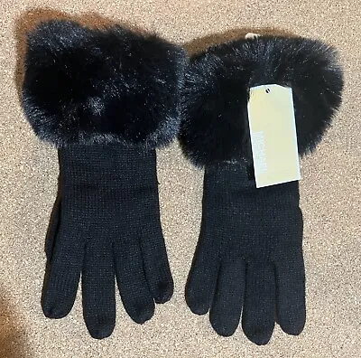 Michael Kors Black Gloves Black Faux Fur Accent On Wrist OS NWT • $19.90