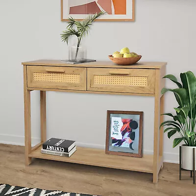 40  Rattan Console Table With 2 DrawersSofa Table Entryway Table W/ Open Shelf • $115.99