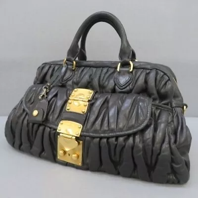 Auth Miu Miu Matelasse Handbag Tote Bag #2503 Black Leather • $340