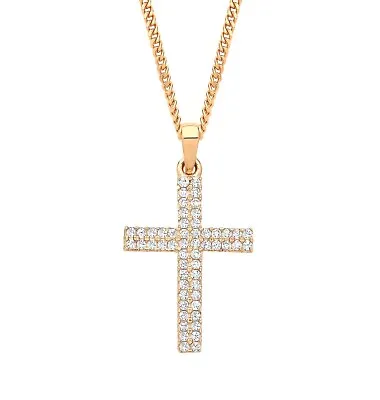 9ct Yellow Gold Diamond Cross Pendant Necklace + 18 Inch Chain • £69.95