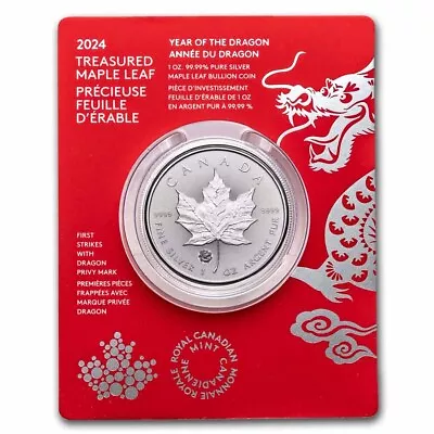 2024 RCM $5 1 Oz Silver Treasured Maple Leaf Year Of The Dragon • $61.53