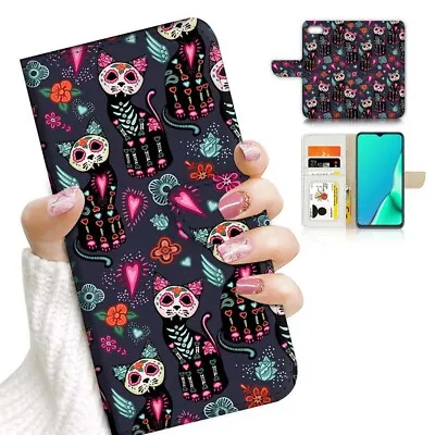 $12.99 • Buy ( For IPhone 7 Plus ) Wallet Flip Case Cover PB24185 Sugar Skull Cat
