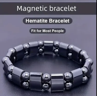 Black Magnetic Moon Round Bead Hematite Bracelet Pain Relief Therapy Arthritis • £3.49