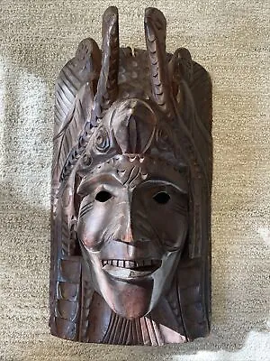 Vintage 1960's Guatemalan Mayan Wood Tribal Mask With Birds And Snake Headdress • $149.99