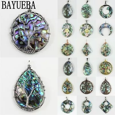 BAYUEBA Natural Paua Abalone Shell Tree Of Life Pendant For Necklace Making • $6.99