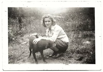 Vintage Old 1940's PHOTO Of Pretty Teenage Country Girl With Her Dog Kentucky 🐶 • $7.50