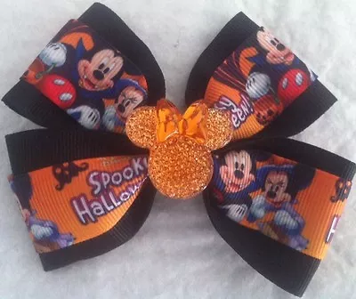 Girls Hair Bow 4  Spooky Halloween Mickey Minnie Sparkly Flatback Frnch Barrette • $6.99