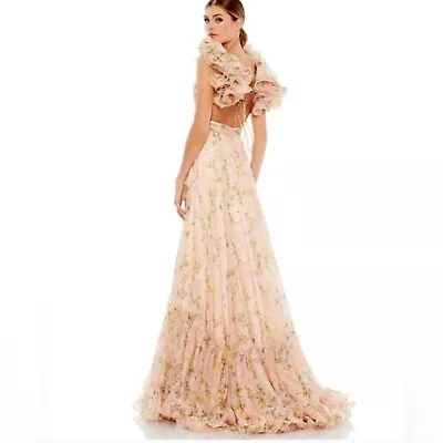 Mac Duggal Ruffled Tiered Floral Cut-Out Chiffon Gown Maxi Dress Size 6 Brand... • $450