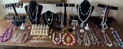 Huge Lot Wearable Vintage Jewelry Necklace Bracelet Designer Signed Rings Brooch • $140