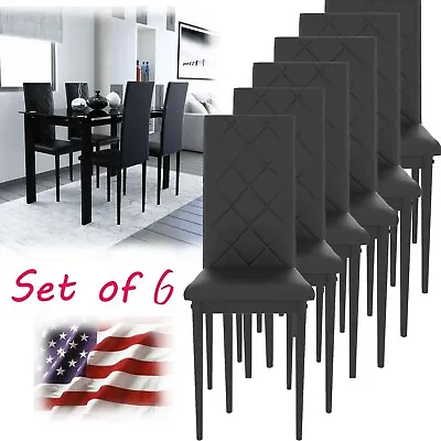 Set Of 6 PU Leather Dining Chairs Modern Elegant High Back Upholstered Chair USA • $223.99