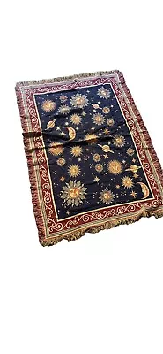 Astrology Celestial Sun Moon Stars Reversible Cotton Woven Throw Blanket • $69.99