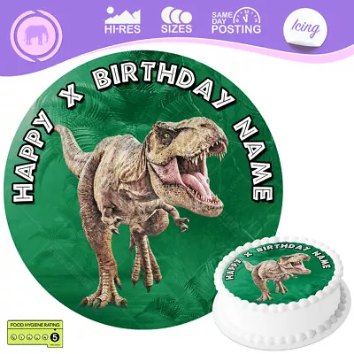 Dinosaur T Rex Cake Topper Decoration Round Circle Personalised Edible Icing • £14.47
