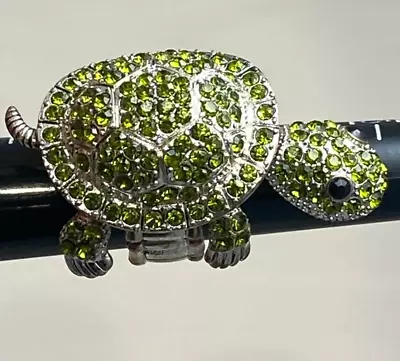 Vintage Sea Turtle Ring Stretch Band Green Rhinestones • $23.99