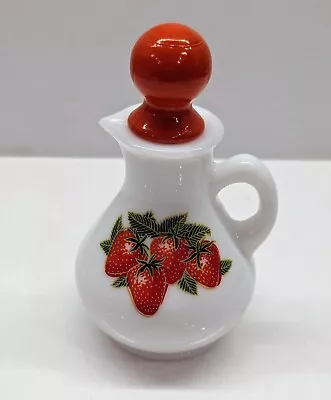 Vintage Avon Pressed Milk Glass Cruet W Strawberry Transfer & Design Red Stopper • $10