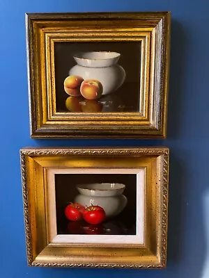 2 Ronald Berger Original Framed Still Life Oil Paintings “Apricots” & “Tomatoes” • £360