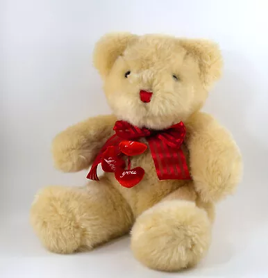 Bear With Three Hearts Embroidered  I LOVE YOU   Plush Lt. Tan 10  • $10.99