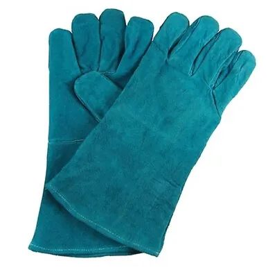 Heat Resistant Leather Stove Gloves Size 10 XL Green MIG Welding Gauntlets • £11.64